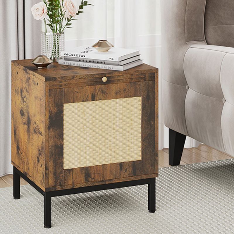 Night Stand, Accent Bedside Table with Storage Cabinets, Modern Rattan Side Table with Sturdy Metal Legs for Living Room, Rattan Night Stand, 2 of 9