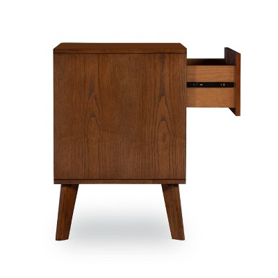 Reid Walnut 2 Drawer Mid-Century Modern Nightstand with Bronze Hardware