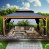 Kozyard Apollo Hardtop Gazebo Wooden Coated Aluminum Frame Canopy with Netting Galvanized Steel Double Roof for Patio Deck Lawn - 2 of 4