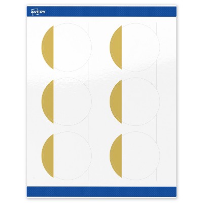 Avery Printable Round Labels, Gold-Dipped Edge, 3" Diameter, Glossy White Round Labels, Permanent, Laser/Inkjet, 60ct, Great for Product Labels
