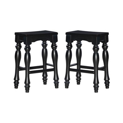 Powell Set of 2 24" Lydia Backless Saddle Counter Height Barstools Black Company: Rubberwood Frame, Fixed Height
