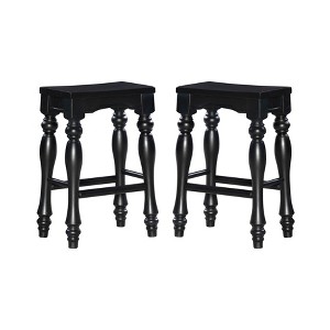 Powell Set of 2 24" Lydia Backless Saddle Counter Height Barstools Black Company: Rubberwood Frame, Fixed Height - 1 of 4