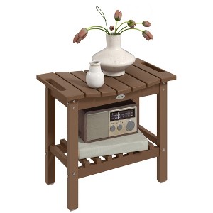 Outsunny 2-Tier Outdoor Side Table, Weather Resistant Shower Bench with Handles, Non-Slip Pads - 1 of 4