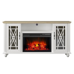 Festivo Farmhouse 62" TV Stand for TVs up to 70" with Fireplace White - 1 of 4