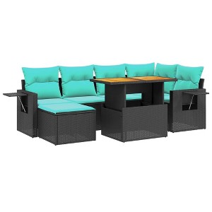 vidaXL 7 Piece Patio Sofa Set with Cushions Black Poly Rattan - without storage - 1 of 4