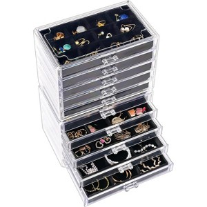 5-Drawer Acrylic Earring Organizer with Adjustable Velvet Trays, Clear Jewelry Storage Case, Grey - 1 of 4