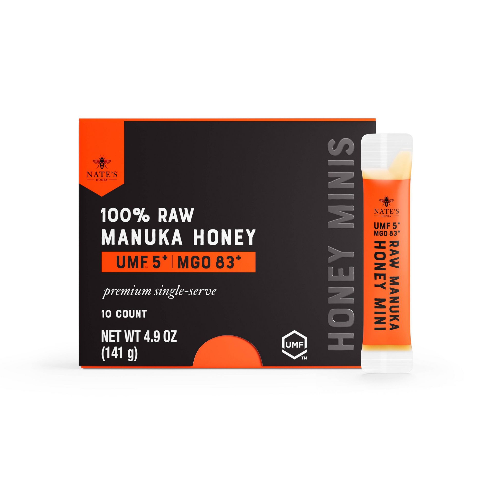 Nate's Honey Pure Manuka Honey MGO 83+, UMF 5+ Certified Single-serve Minis - 10ct