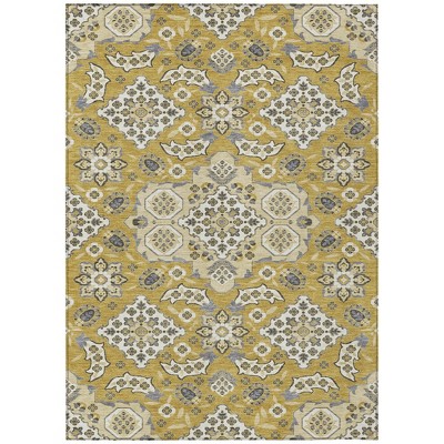 HomeRoots 10' X 14' Gold Beige And Gray Medallion Washable Indoor Outdoor Area Rug