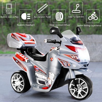 Gray 6V Plastic Kids Ride-On Motorcycle with Storage