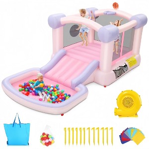 HOMDOX Pink Inflatable Bounce House for Kids 3-10 with 470W Blower, Wide Slide, Ball pit, 50 Ocean Balls, Dart Game for Backyard Party Birthday - 1 of 4