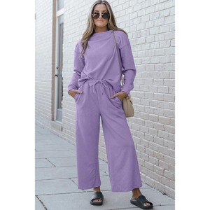 I am a Fashion Junky Double Take Full Size Textured Long Sleeve Top and Drawstring Pants Set - 1 of 4