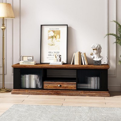 Acekool Modern TV Stand, Fir Wood & Iron Media Console, Large Drawer Storage, Open Shelf, Fits Up to 55" TV, 62.99" x 15.75" x 18.70"