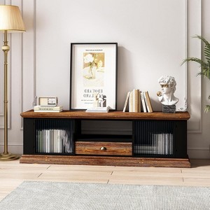 Acekool Modern TV Stand, Fir Wood & Iron Media Console, Large Drawer Storage, Open Shelf, Fits Up to 55" TV, 62.99" x 15.75" x 18.70" - 1 of 4