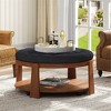 Okak Modern 2-Tier Coffee Table Button Tufted Round Ottoman with Storage Shelf,Upholstered Storage Ottoman for Living Room,Bedroom - 2 of 4