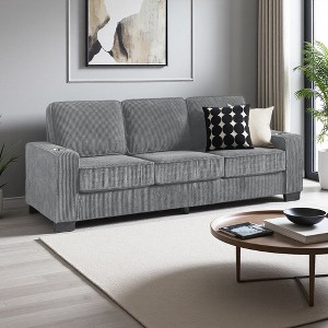 83.86" Snowfleece Fabric 3-Seater Sofa with Cup Holders, Compressed Modern Couch - 1 of 4