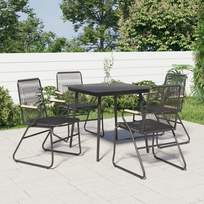 vidaXL 22.8x23.2x33.7 Inches Black PVC Rattan Garden/Patio Chairs with Solid Teak Wood, Weather-Resistant, Comfortable Seating Experience, Set of 4