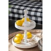 Hachikiko Two-Tiered Round Wooden Tray - 11.8"×11.8"×15.4" Farmhouse Decorative Serving Stand for Appetizers, Cakes, Fruit, Halloween & Everyday Use - 4 of 4