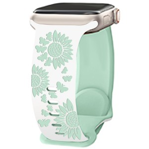 HTUTWOO Sunflowers Engraved Apple Watch Band, Soft Silicone Strap 38/40/41/42/44/45/49mm for iWatch Series 11 10 9 8 7 6 5 4 3 2 1 SE Ultra - 1 of 4