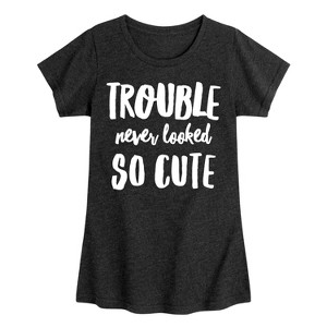Girls' - Instant Message - Trouble Never Looked So Cute Fitted Short Sleeve Graphic T-Shirt - 1 of 4