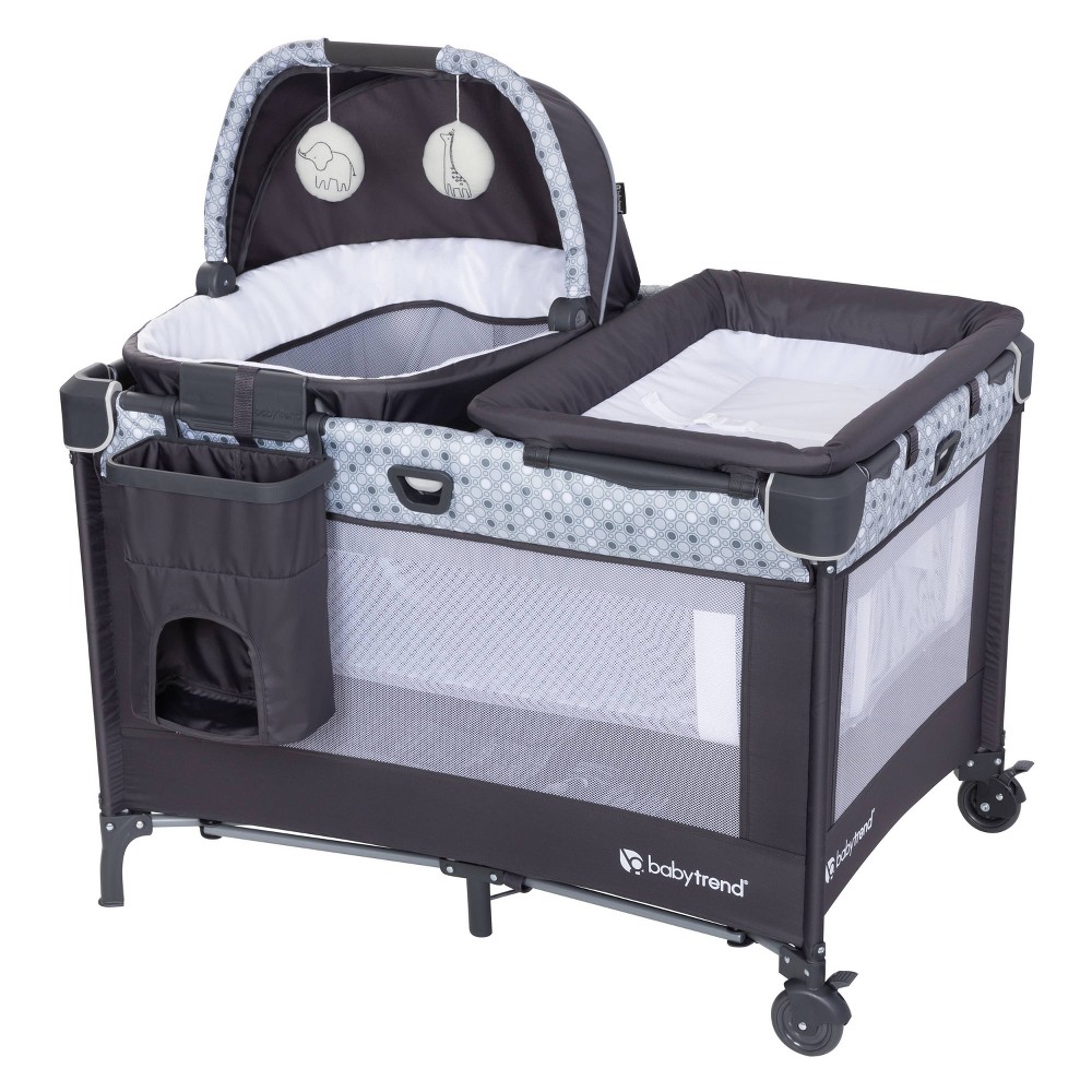 Baby Trend Nursery Den Playard with Rocking Cradle - Pebble Stone: Canopy, Bassinet, Diaper Stacker, Changing Table