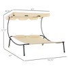Kumasinova Patio Double Chaise Lounge Hammock Daybed,Outdoor Tanning Chair with Adjustable Canopy,Pillows&Wheels,Sunbathing Chaise for Patio,Beige - 3 of 4