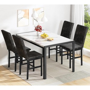 Hooseng Modern 5-Piece Rectangular Marble Dining Set, Kitchen Dining Room Table Sets for 4, Dinette, Compact Space Saving Furniture, White - 1 of 4