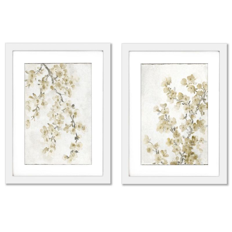 Americanflat Botanical Minimalist Neutral Cherry Blossoms By World Art Group Set Of 2 Framed Diptych Wall Art Set, 1 of 4