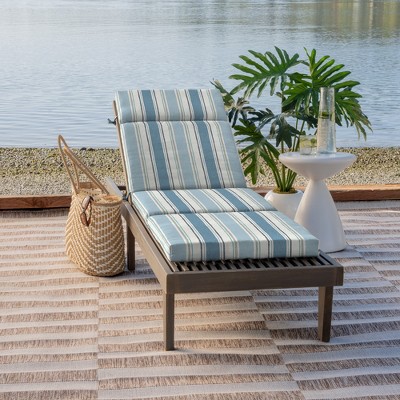 French Blue Linen Stripe Outdoor Chaise Lounge Cushion, 72 x 21