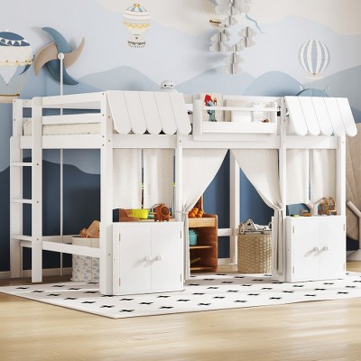 Bellemave Loft Bed with Built-in Bookshelf, Curtain, and Storage Shelf Amusement Park-Inspired Playful Design Safety Guardrails