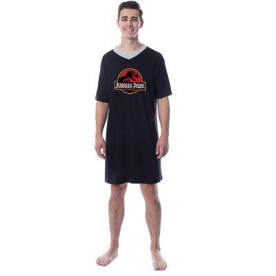 Jurassic Park Mens' Dinosaur Film Logo Sleep Pajama Dress Shirt Black