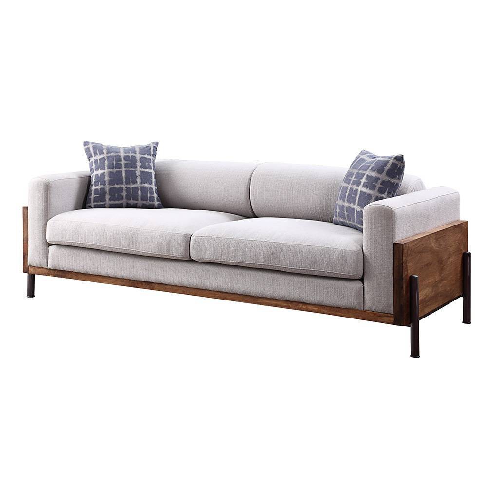 Photos - Sofa 91" Pelton  Fabric/Walnut - Acme Furniture: Linen Upholstery, Wood Frame, Metal Legs