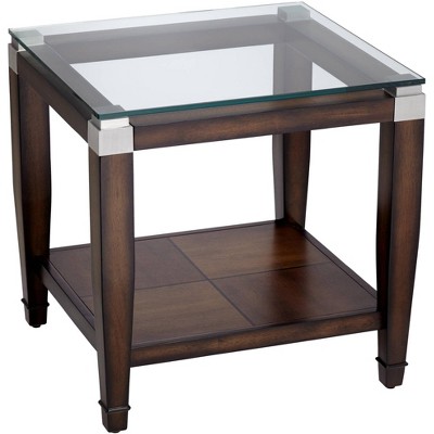 Elm Lane Barrett 24" Wide Brown Oak and Clear Glass End Table