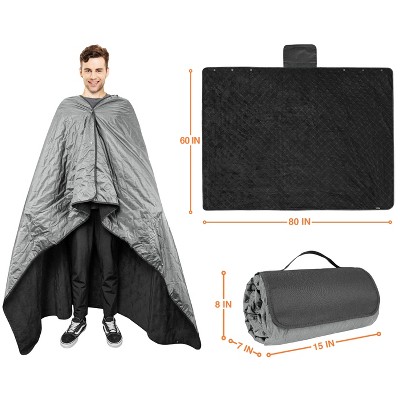 SUN CUBE Large Grey and Black Waterproof Fleece Camping Blanket