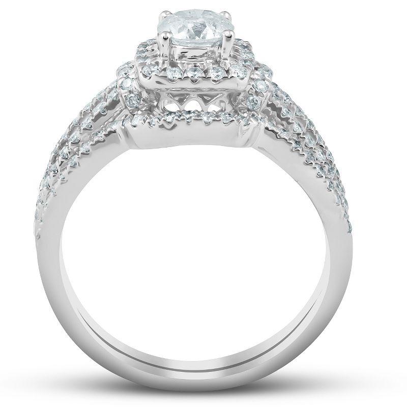 Pompeii3 1 1/4 Ct Cushion Halo Split Band Halo Diamond Engagement Wedding Ring White Gold, 2 of 5