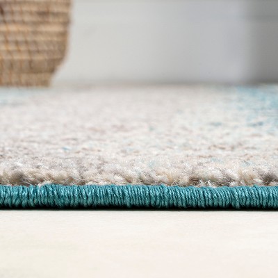 Cream and Turquoise Abstract Synthetic Area Rug