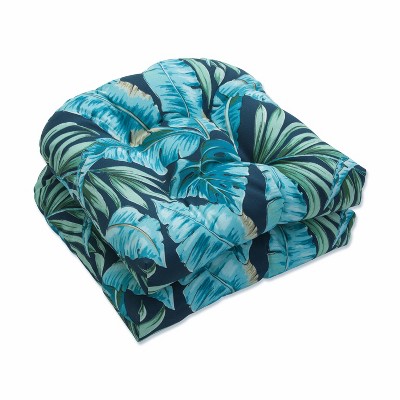 Set of 2 Outdoor/Indoor Wicker Seat Cushions Tortola Midnight Blue - Pillow Perfect: Reversible, Weather & Fade-Resistant