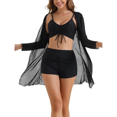 INSPIRE CHIC Women's Twist Ruched Bikini Sets Adjustable Spaghetti Straps Boyshort Cover Up Dresses Bathing Suit 3 Pieces