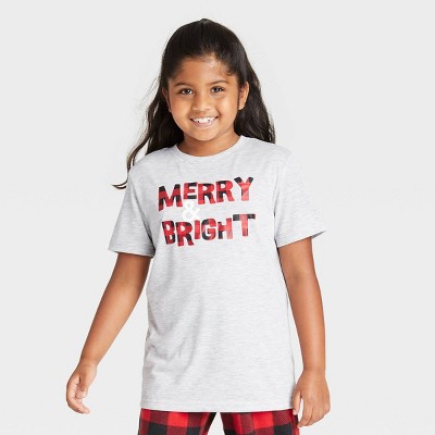Kids' Holiday 'Merry and Bright' Matching Family Pajama T-Shirt - Wondershop™ Gray 4