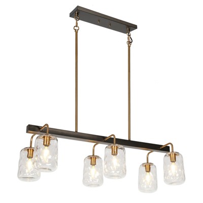 LNC Erharting 6-Lights 33" Modern Linear Kitchen Island Pendant  Lights, Polisehd Gold and Matte BLack with Clear Glass Jar