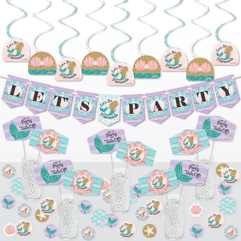 Big Dot of Happiness Let's Be Mermaids - Baby Shower or Birthday Party Supplies Decoration Kit - Decor Galore Party Pack - 51 Pieces, 1 of 9