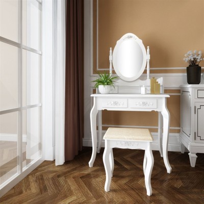 ORRD Modern 4-Drawer Dresser with 360° Rotating Removable Mirror, White Storage Cabinet