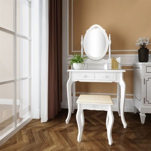 ORRD Modern 4-Drawer Dresser with 360° Rotating Removable Mirror, White Storage Cabinet - 1 of 4