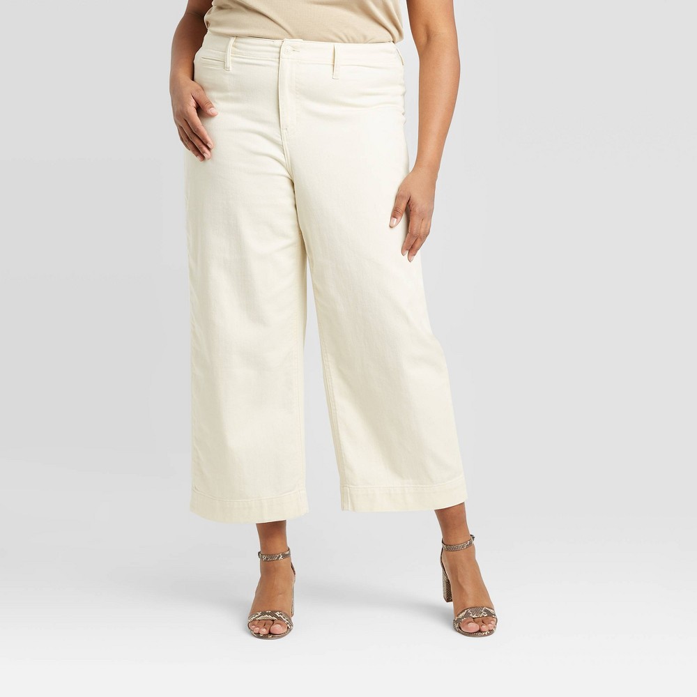 Women's Plus Size High-Rise Cropped Wide Leg Pants - A New Day Cream 22W, Women's, Ivory was $29.99 now $20.99 (30.0% off)