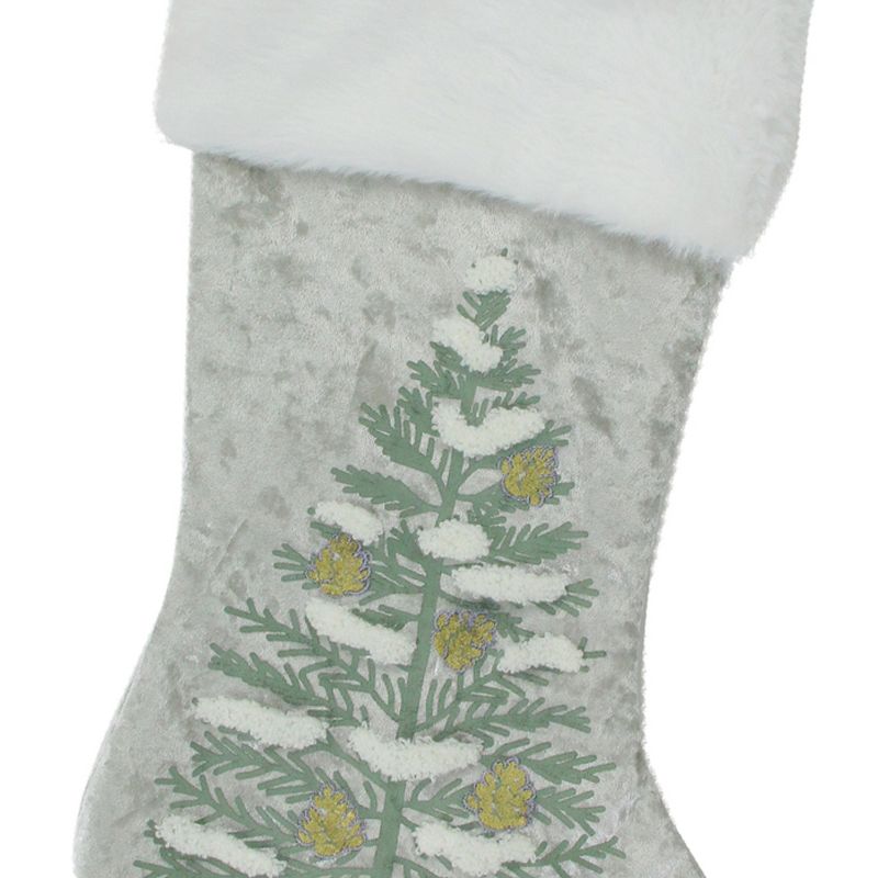 Northlight 20" Snow Covered Green Tree Gray Christmas Stocking with White Cuff, 3 of 4