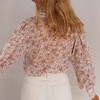 Amaryllis Women’s Floral Sequin Button Down Blouse with Long Puff Sleeves Textured Blouse - 4 of 4