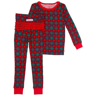 RuffleButts SoftSnooze Toddler Girls Ruffle Long Sleeve Pajama Set