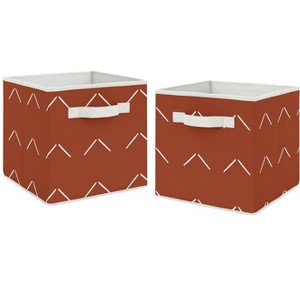 Sweet Jojo Designs Boy or Girl Gender Neutral Unisex Set of 2 Kids' Decorative Fabric Storage Bins Orange Diamond Tuft Orange and Ivory - 1 of 4