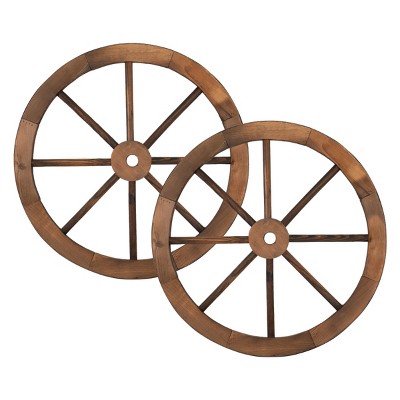 Slickblue Set of 2 Rustic Wooden Wagon Wheel Wall Decor, 24" Western Style Garden Accent for Home & Yard