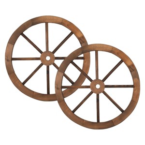Slickblue Set of 2 Rustic Wooden Wagon Wheel Wall Decor, 24" Western Style Garden Accent for Home & Yard - 1 of 4