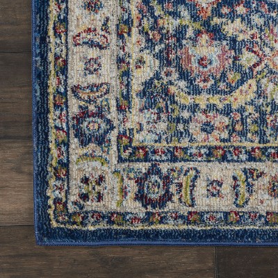 Navy Multicolor Synthetic Vintage Runner Rug 2'4" x 8'